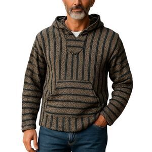 Baja Joe Drug Rug Hoodie Surfer Pullover Size L Black White Blue